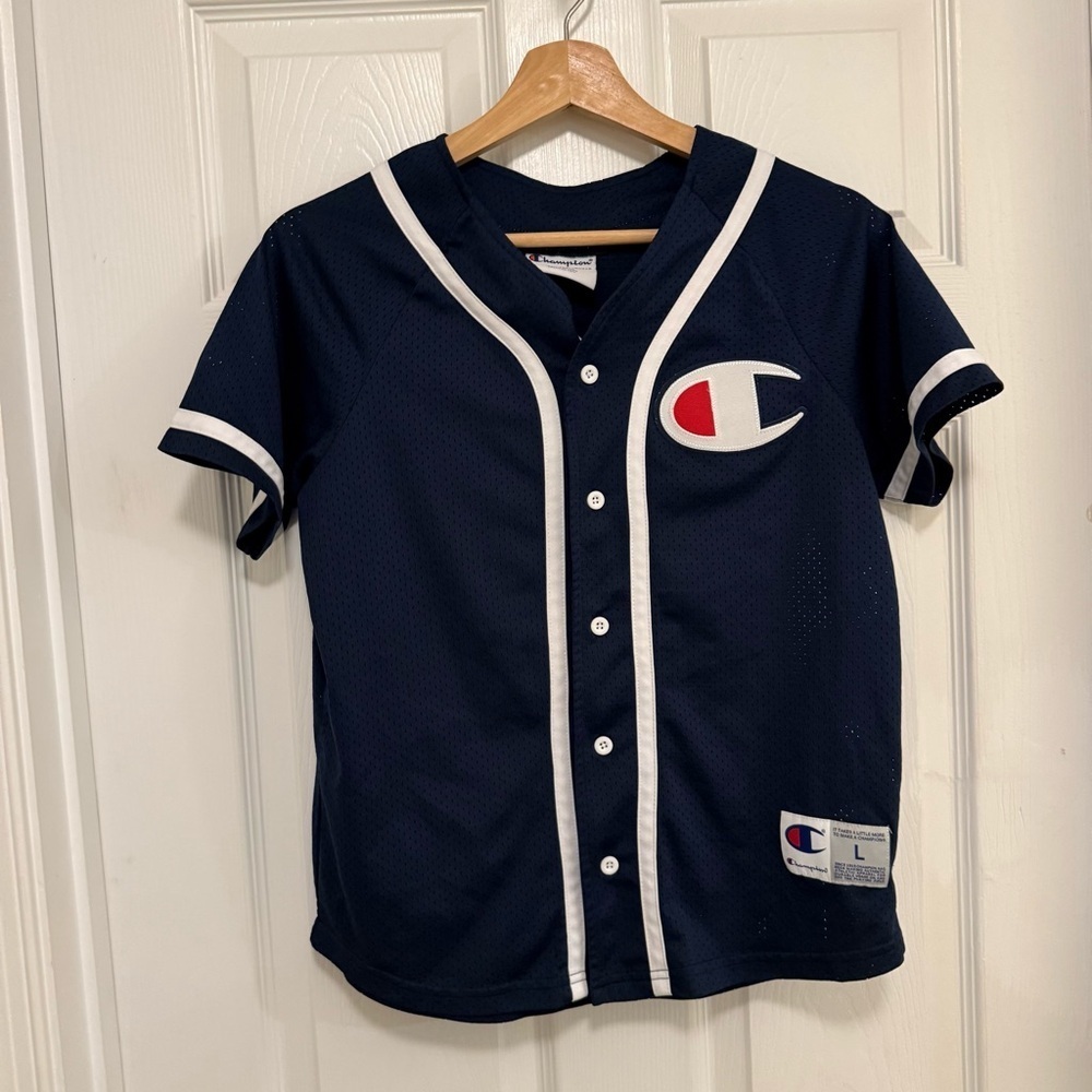 EUC Champion Full Button Big Tricolor Logo Baseball Jersey